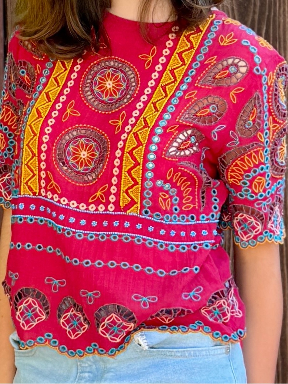 Anthropologie TINY Bare Deco Beaded Embroidered Kaleidoscope Blouse S